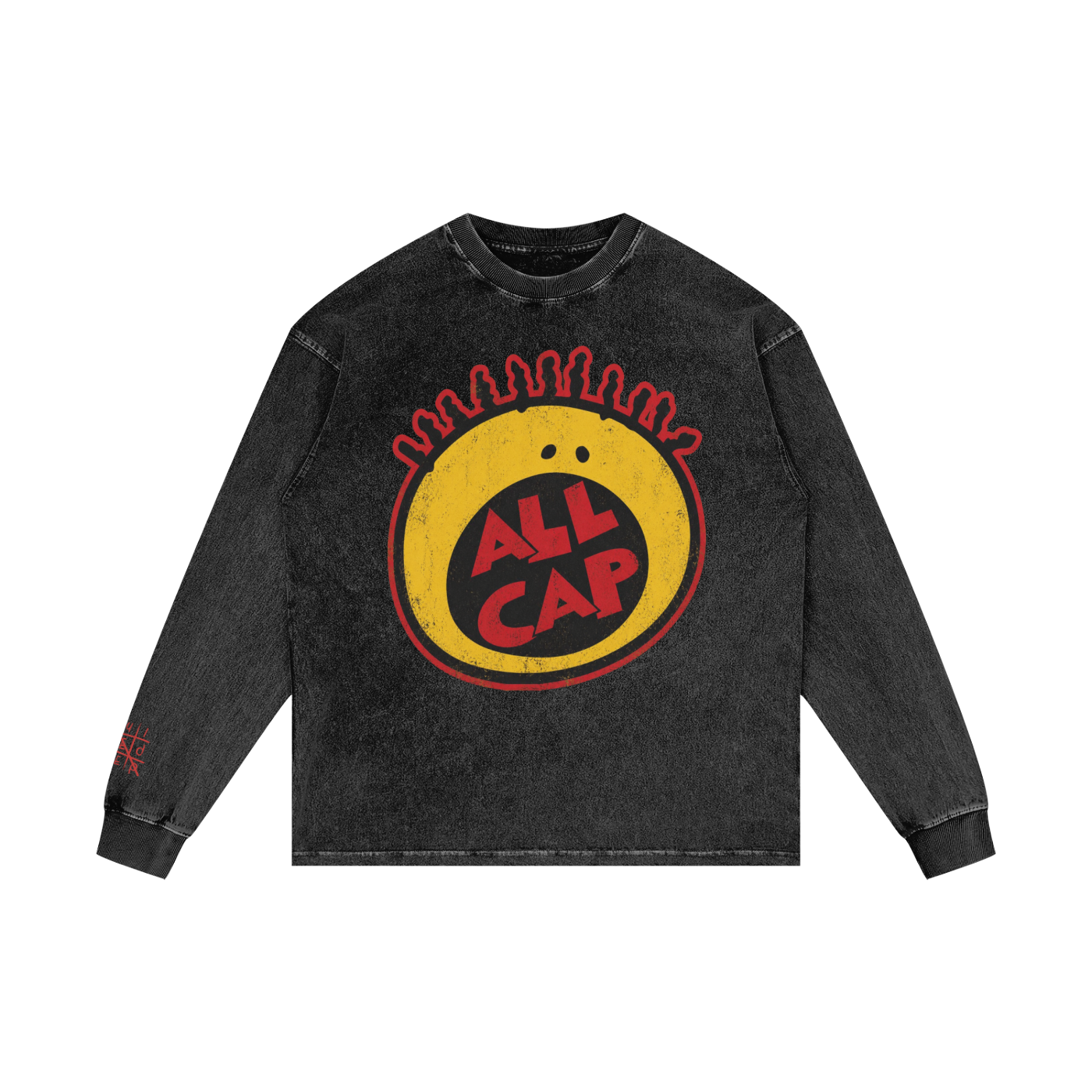 “All Cap” Acid Wash Oversize Long Sleeve