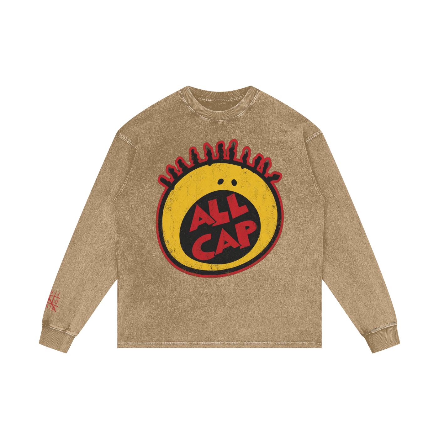 “All Cap” Acid Wash Oversize Long Sleeve