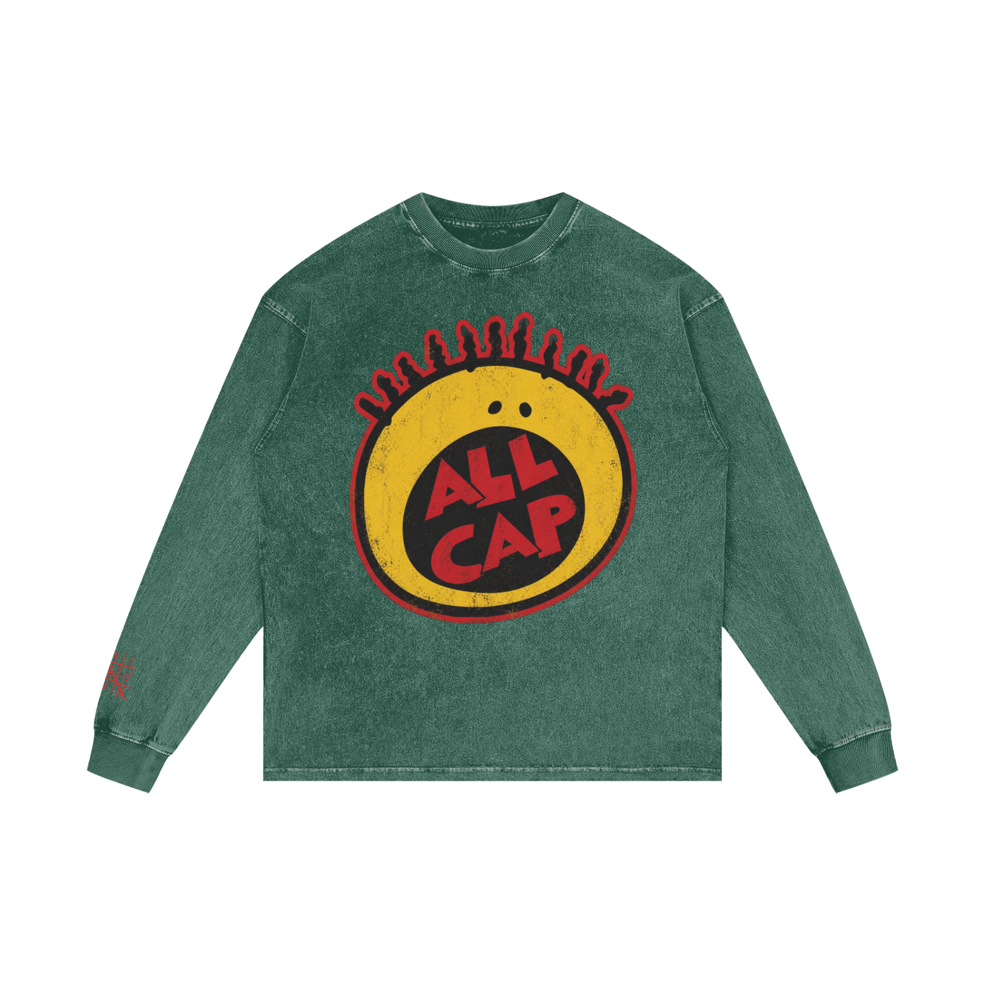 “All Cap” Acid Wash Oversize Long Sleeve