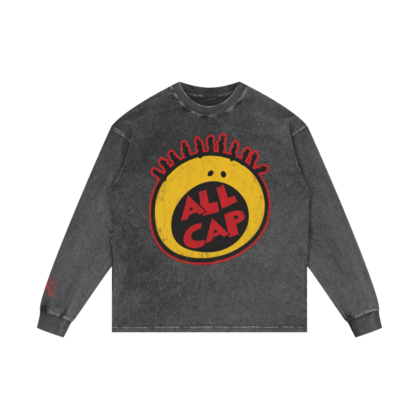 “All Cap” Acid Wash Oversize Long Sleeve
